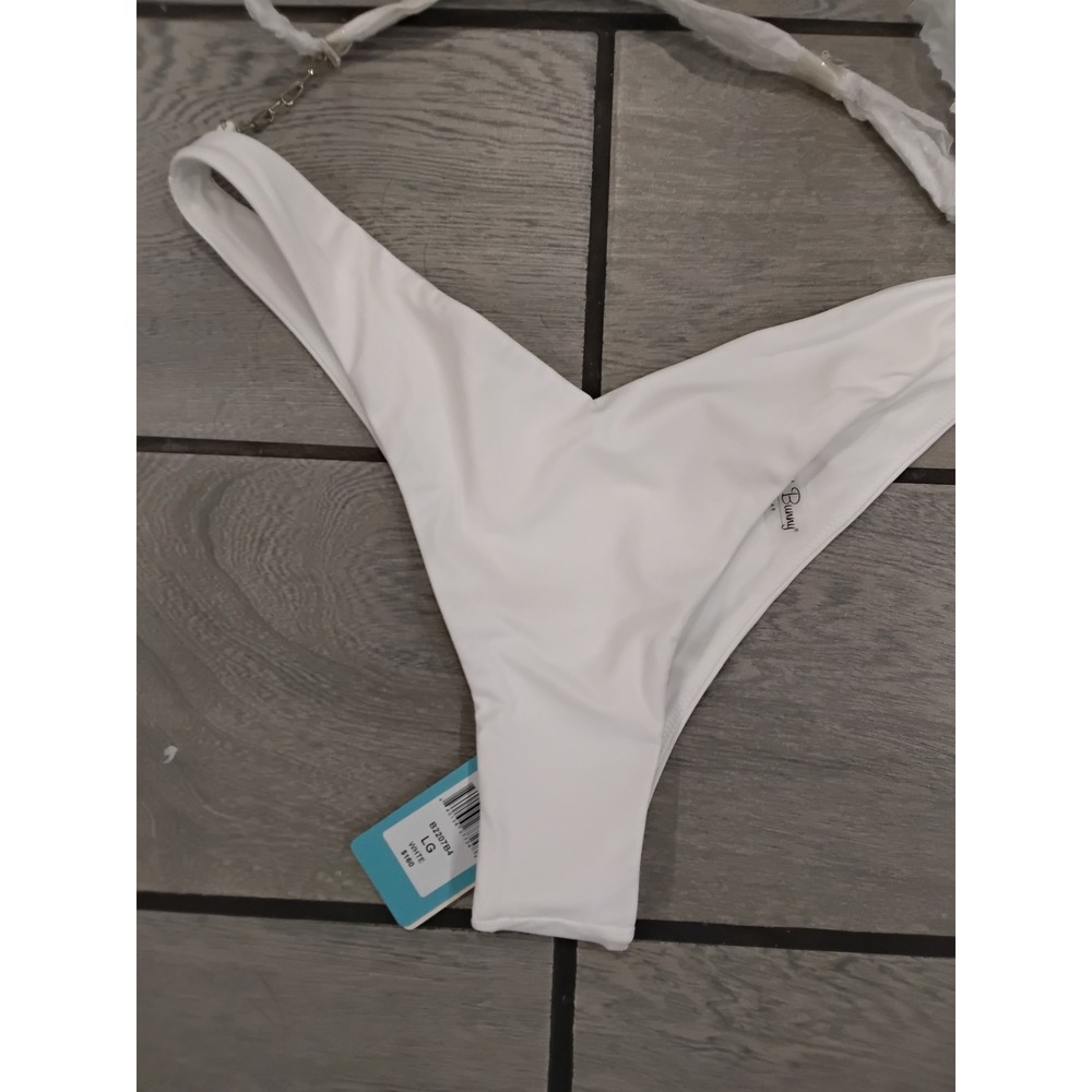 Beach Bunny Serena Tango Bikini Bottom White Chain Detail V-Cut B2207B4 Large - Picture 4 of 6